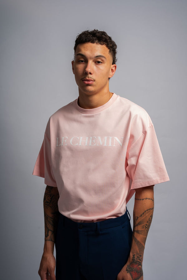 Le Chemin Light Pink Cotton Jersey T-Shirt with White Flocked Print
